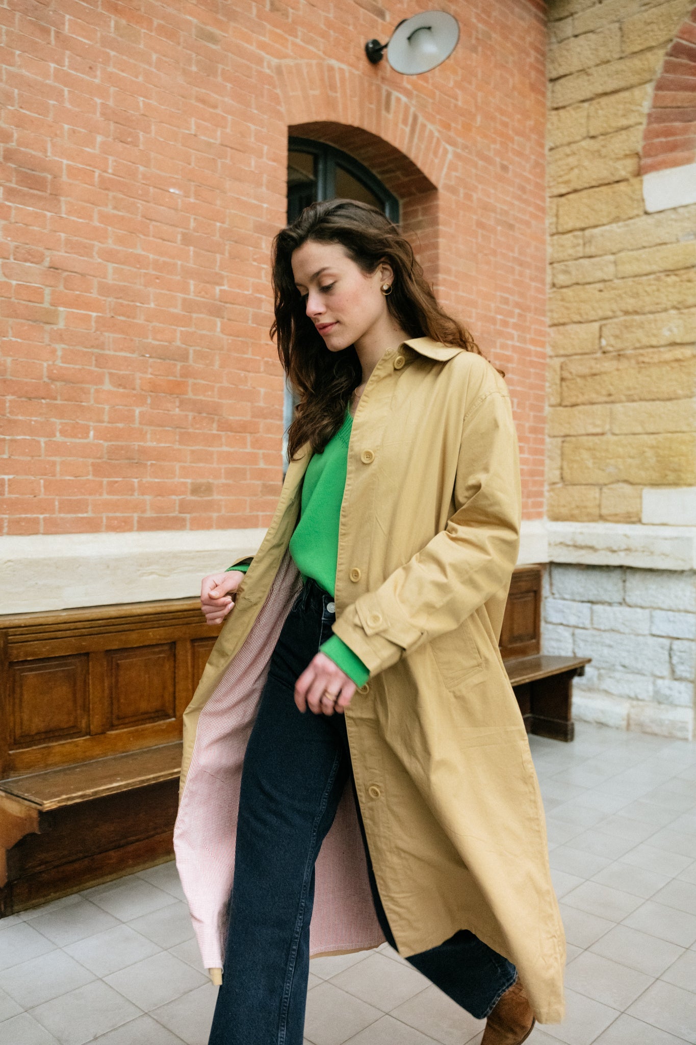 Trench long camel en coton bio - macarena jacket camel