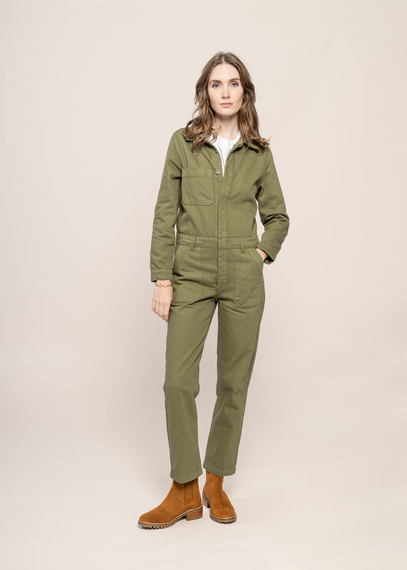 Combinaison en coton bio | verte 'cotton twill boiler suit green'