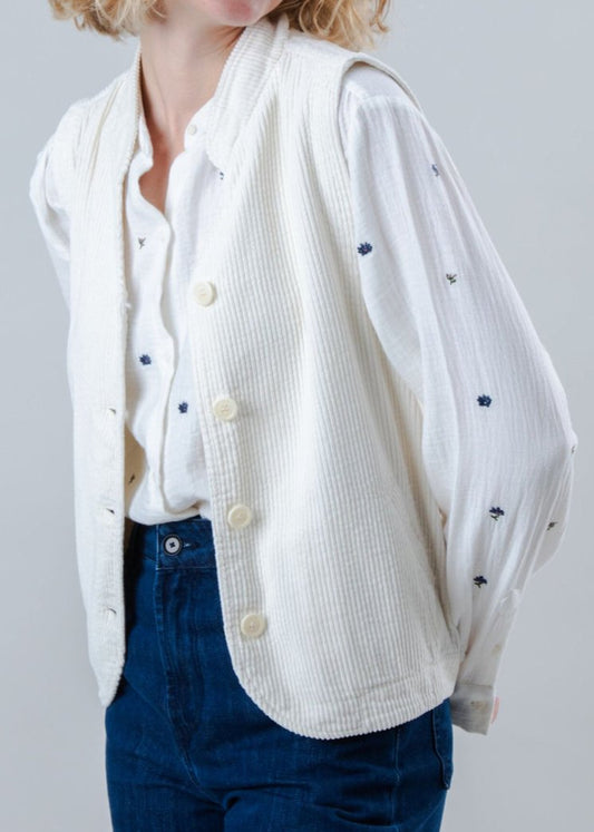 Gilet sans manches en coton bio | écru "corduroy pleated vest"