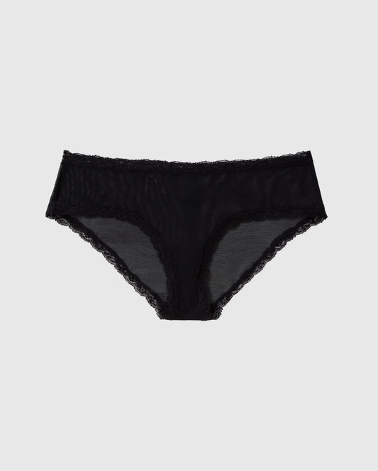 Culotte en matière recyclée | noir "Mesh Lace Trim Hipster Black - black"