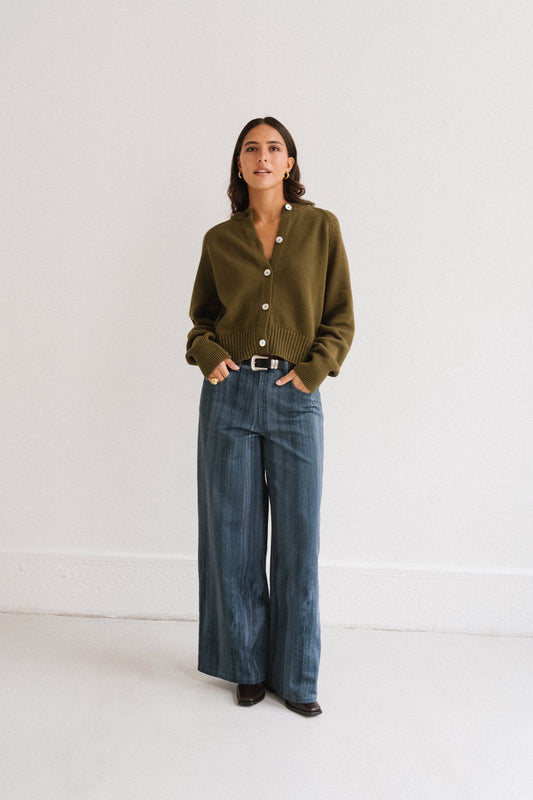 Pantalon large en coton bio | bleu "ombre blue hedda pants"