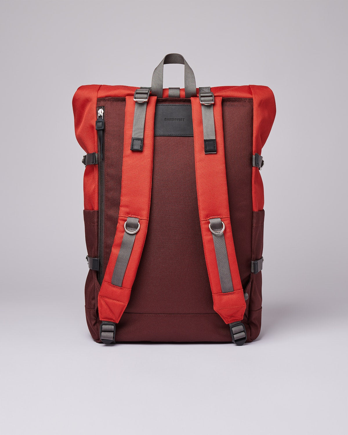 Sac à dos rolltop en matière recyclée | Bicolore "bernt multi moss red with black leather"
