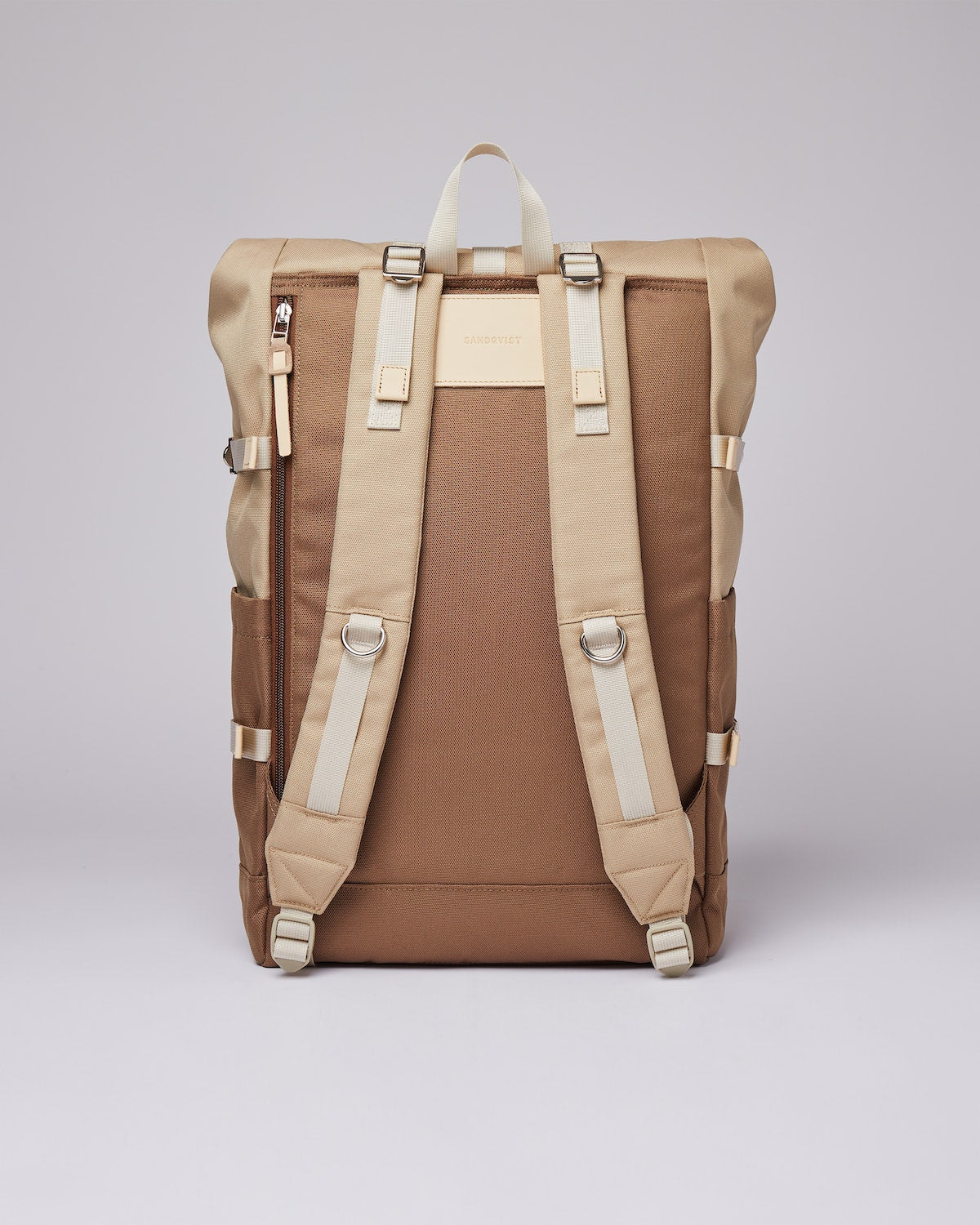 Sac à dos rolltop en matière recyclée | Bicolore "bernt multi brown with natural leather"