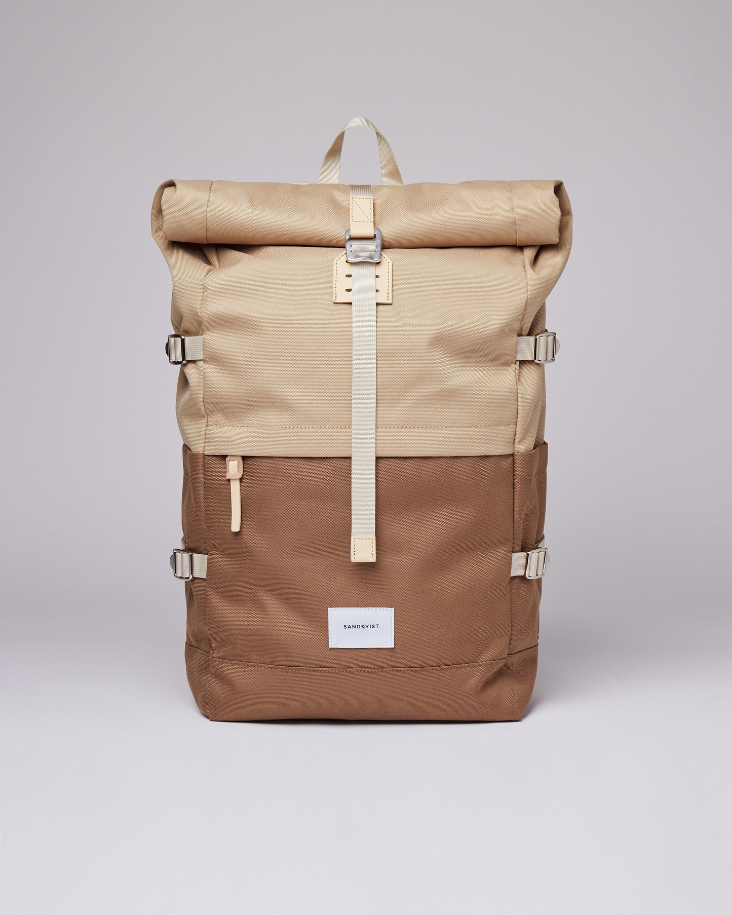 Sac à dos rolltop en matière recyclée | Bicolore "bernt multi brown with natural leather"