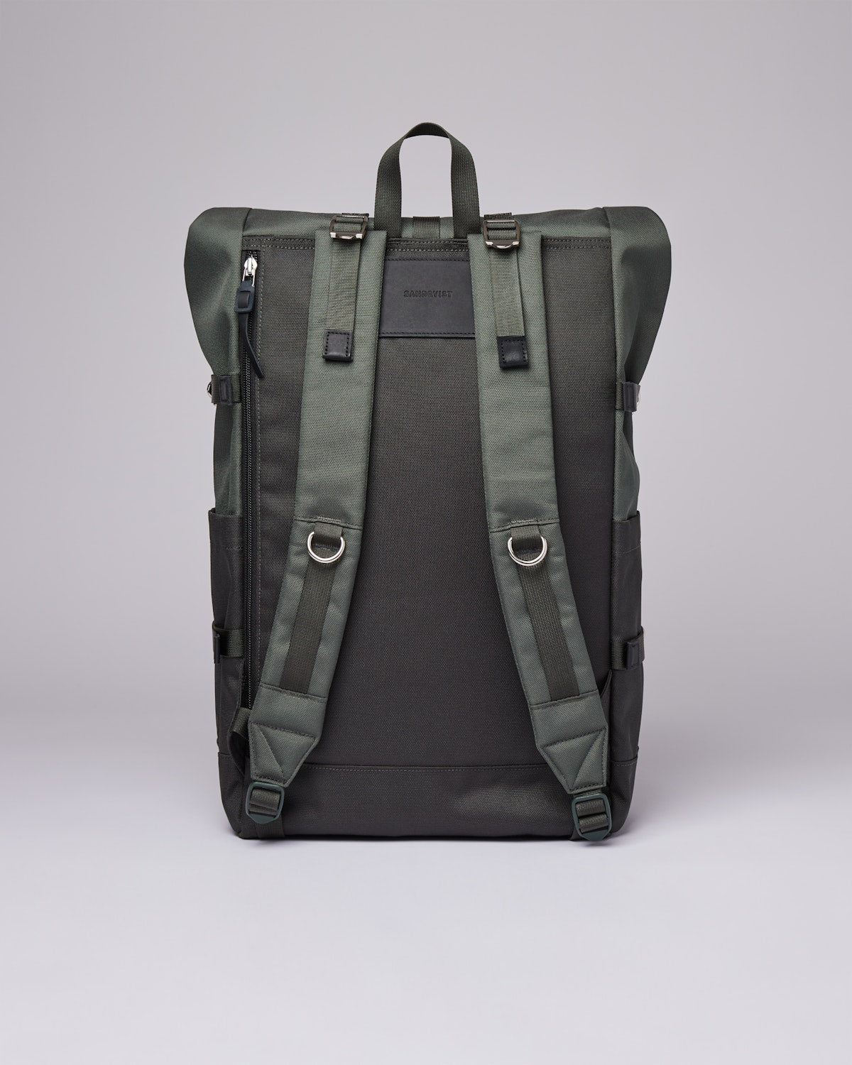 Sac à dos rolltop en matière recyclée | Gris et vert "bernt multi green with black leather"