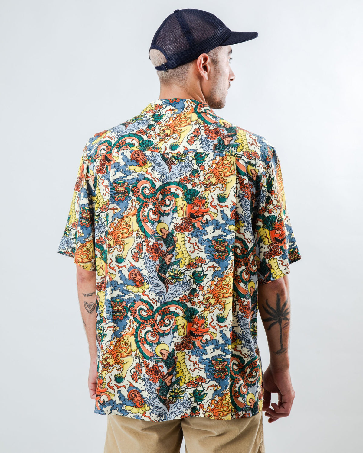Chemise en coton bio et Lyocell | multicolore "Irezumi tattoo aloha"