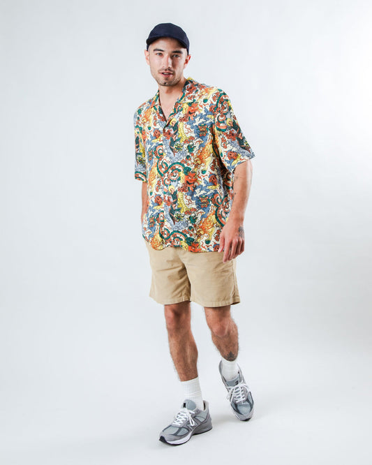 Chemise en coton bio et Lyocell | multicolore "Irezumi tattoo aloha"