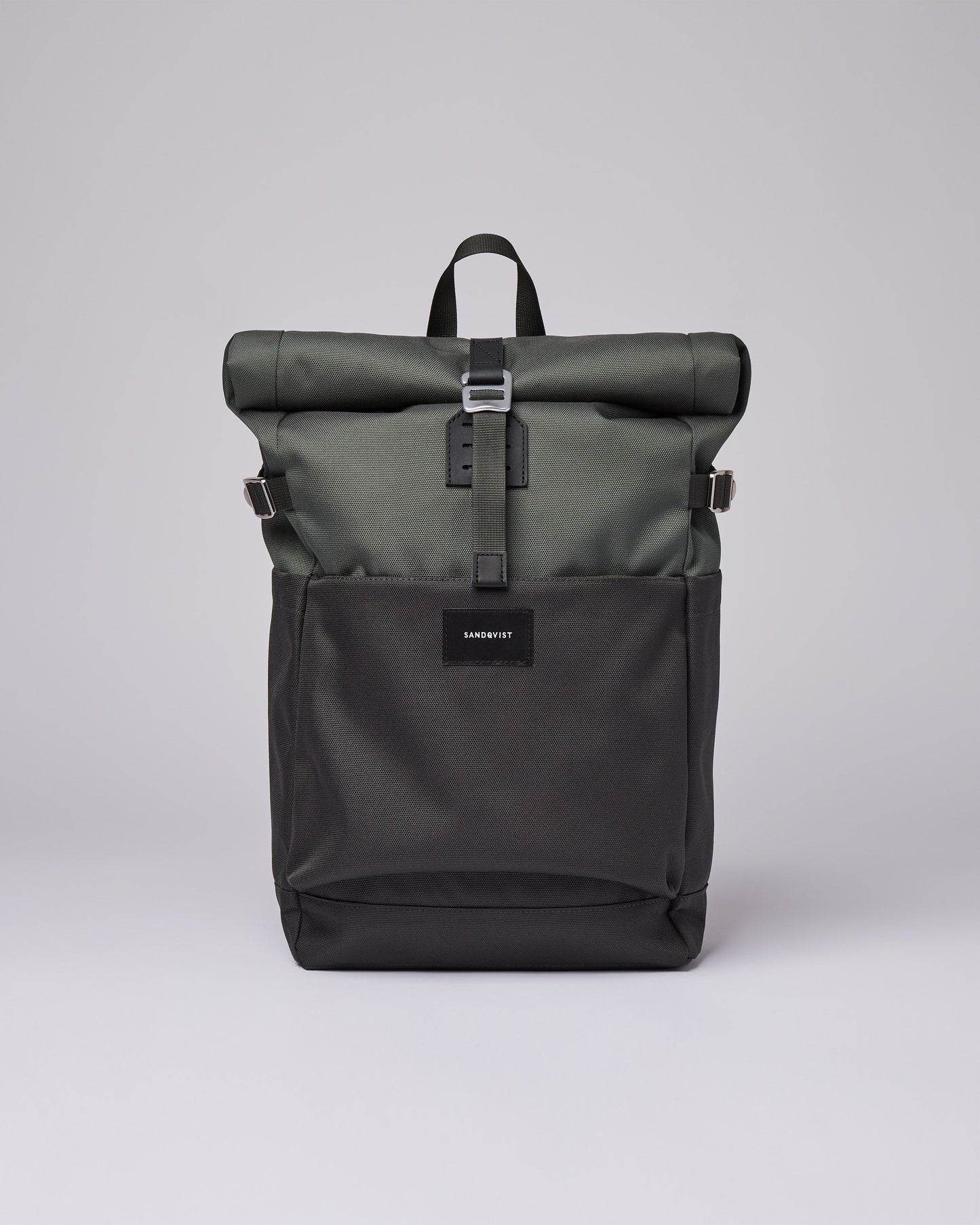 Sac à dos rolltop en matière recyclée | Gris et vert "ilon multi green with black leather"