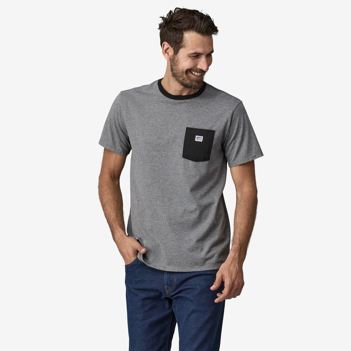 T-shirt en matières recyclées | gris "shop sticker pocket responsibili-tee - gravel heather"