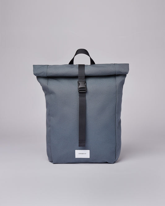Sac à dos roll-top en coton bio et matière recyclée - kaj dark slate with navy webbing