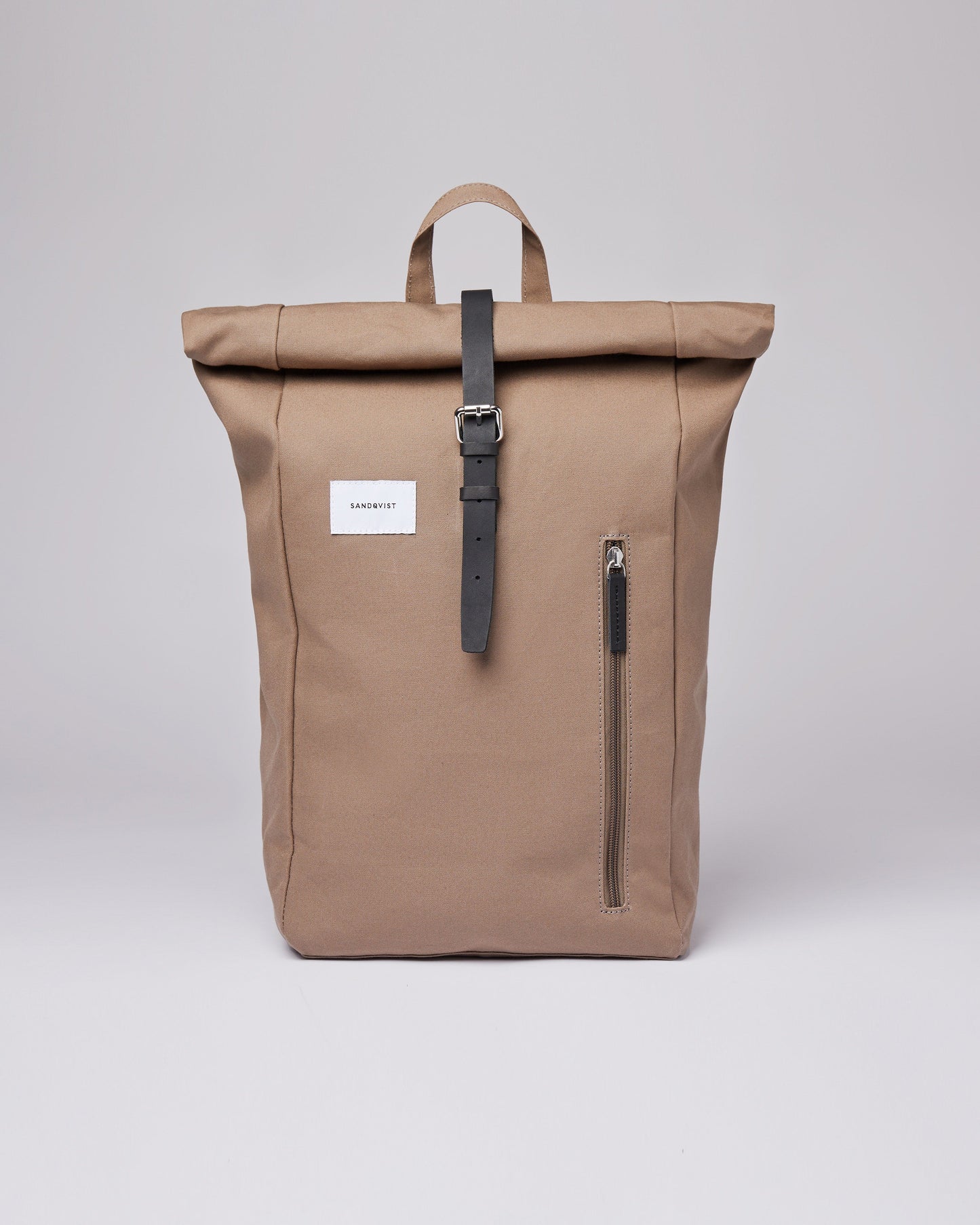 Sac à dos rolltop marron en coton bio, recyclé et cuir - dante fossil with black leather
