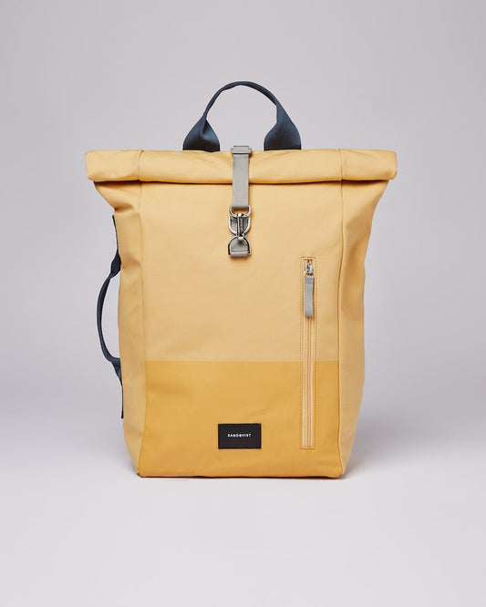 Sac à dos rolltop en matière recyclée | Jaune "dante vegan yellow leaf with navy webbing"