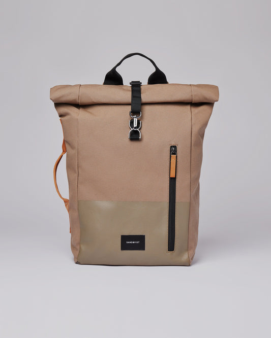 Sac à dos rolltop en matière recyclée | Marron "dante vegan fossil with orange webbing"