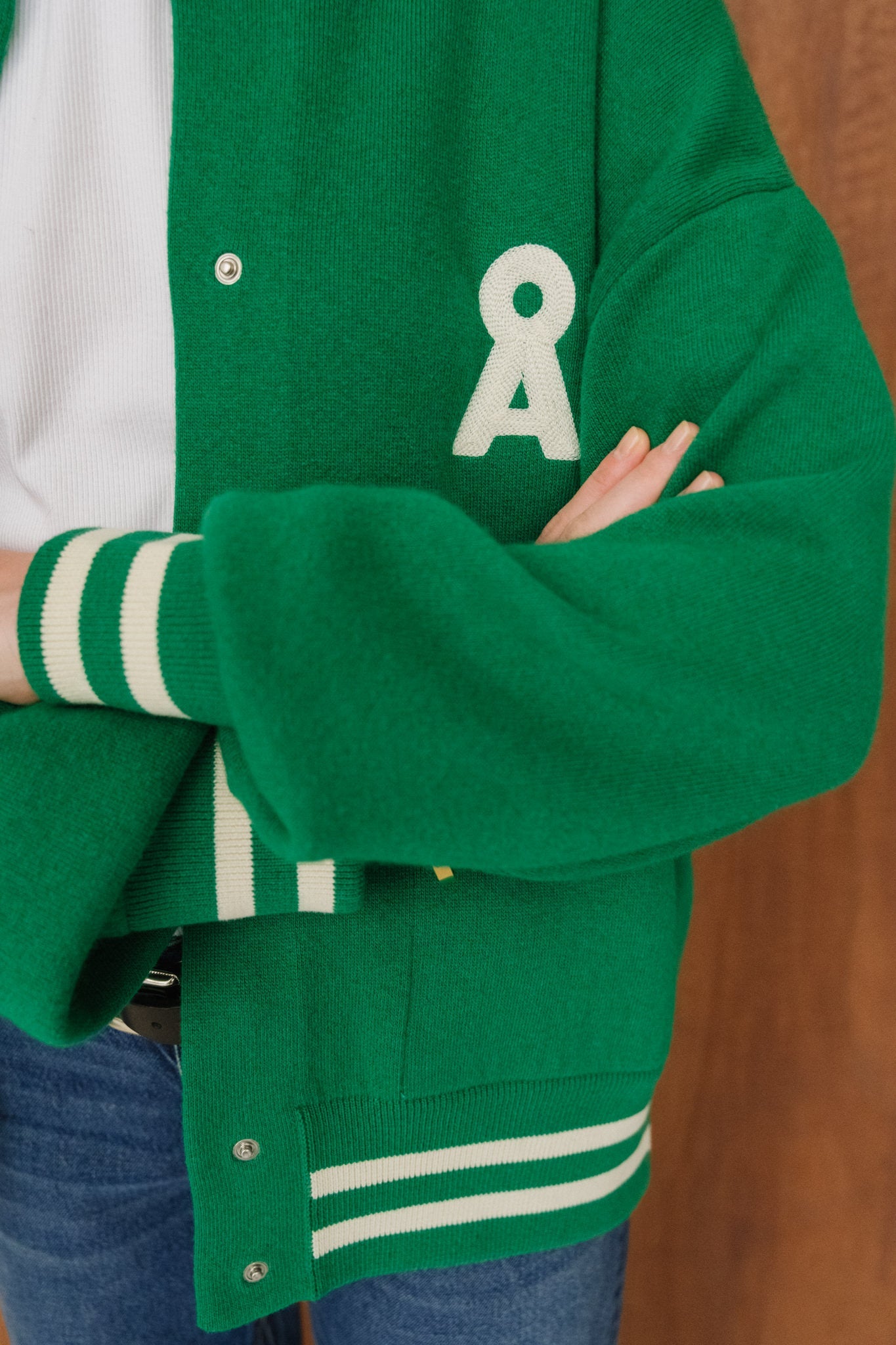 Veste en coton et laine bio | vert "iconic å aalison - emerald green-oatmilk"