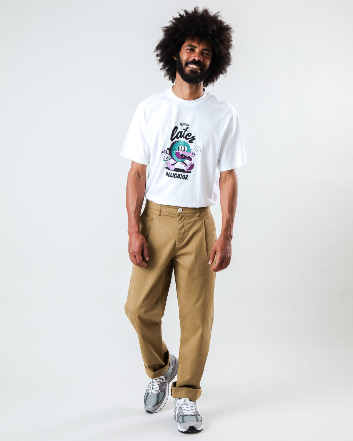 Pantalon à pinces en coton bio | camel "pleated chino brown"
