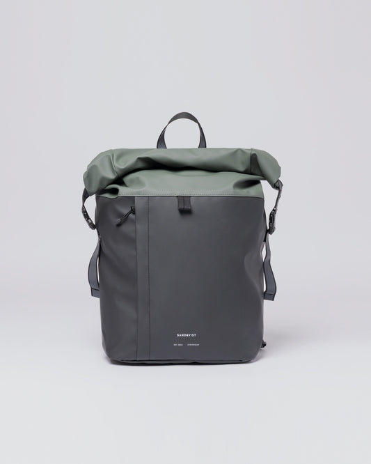 Sac à dos imperméable en matière recyclée | Gris et vert "konrad multi black/lichen green"