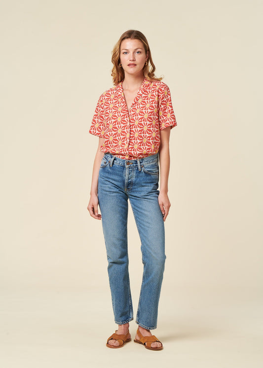 Jean droit taille basse en coton bio | Bleu délavé "shady sadie indigo blues"