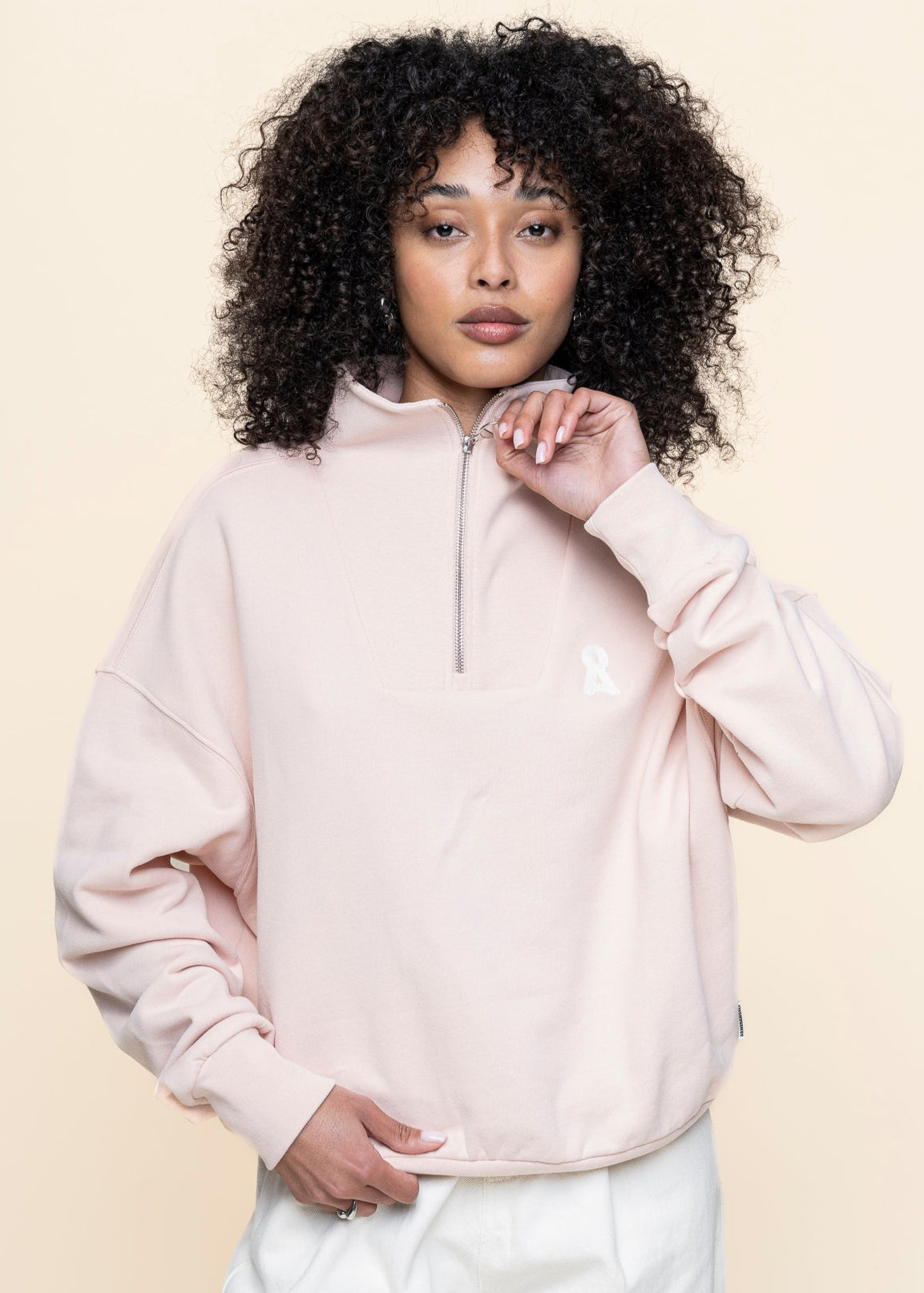 Sweat zippé en coton biologique | rose "tarmenaa iconic å - rosalilly"