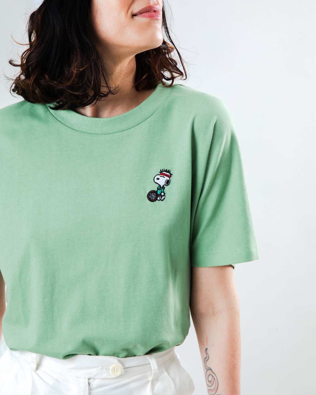 T-shirt en coton biologique | vert "Peanuts the tennis snoopy oversize tee green"