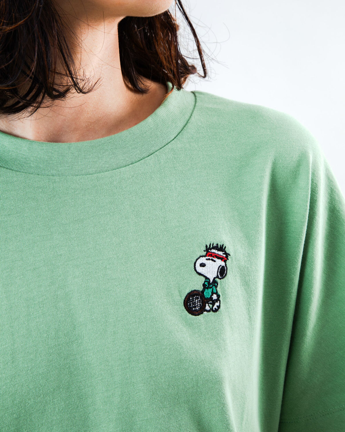 T-shirt en coton biologique | vert "Peanuts the tennis snoopy oversize tee green"