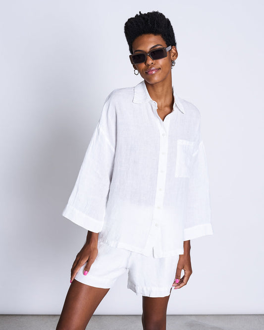 Chemise oversize blanche en lin - linen shirt mons white