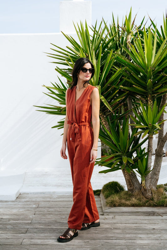 Combinaison en coton bio et lin | terracotta "Sammie jumpsuit - terra"