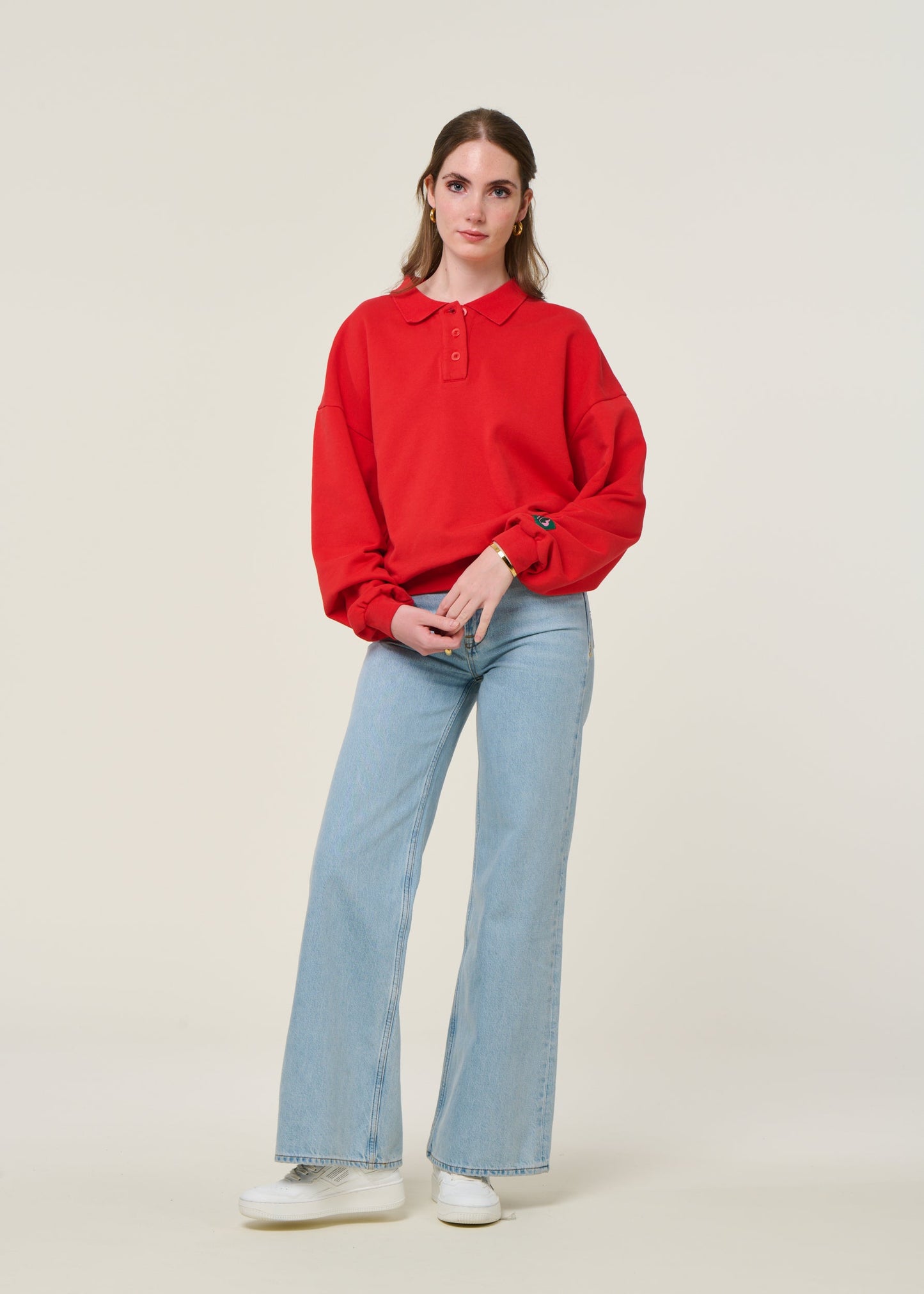 Sweat polo en coton bio | rouge "brava gum polo sweatshirt red"