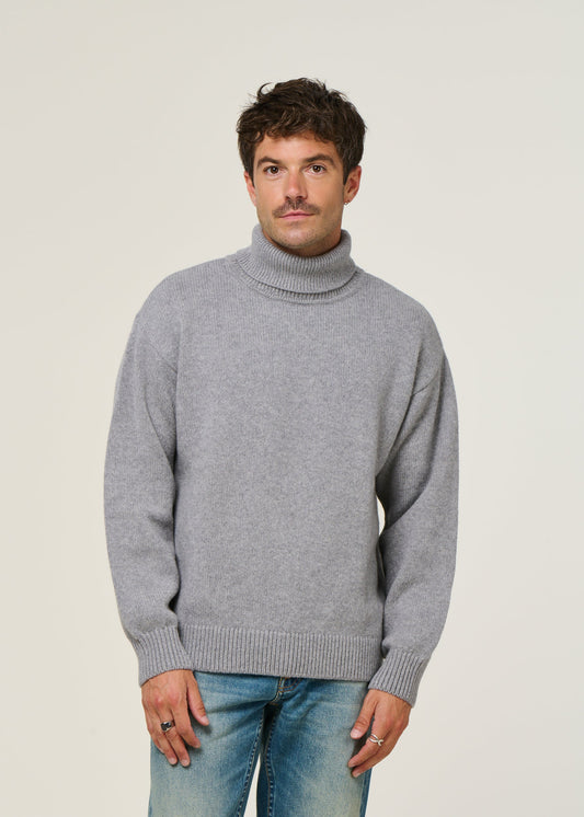 Pull col roulé en laine mérinos recyclée | Gris "merino wool turtleneck heather grey"