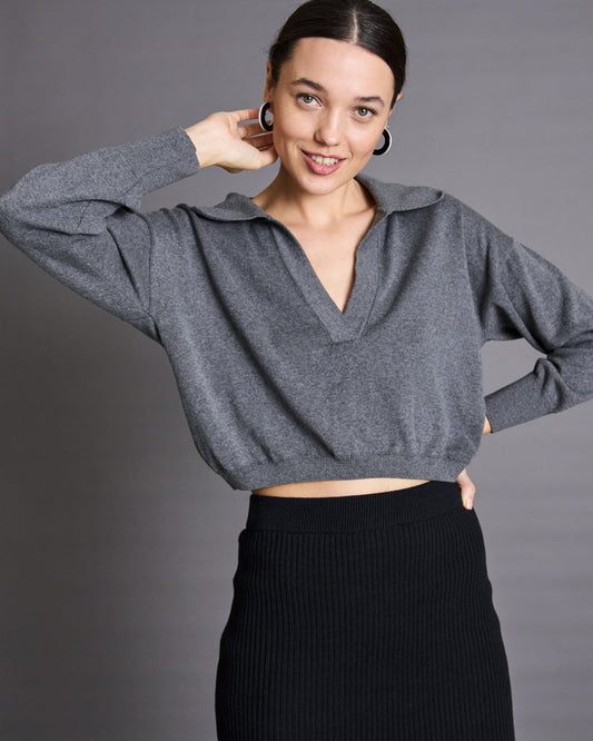 Pull ample court gris en coton bio - almada dark grey