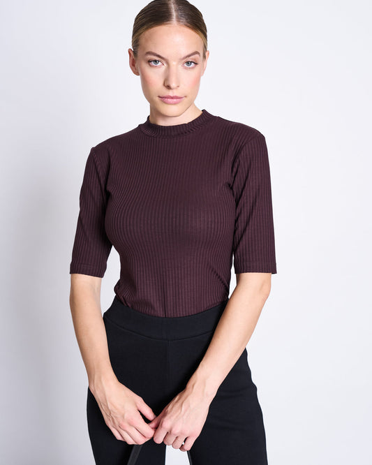 T-shirt côtelé en tencel | marron "nina espresso"