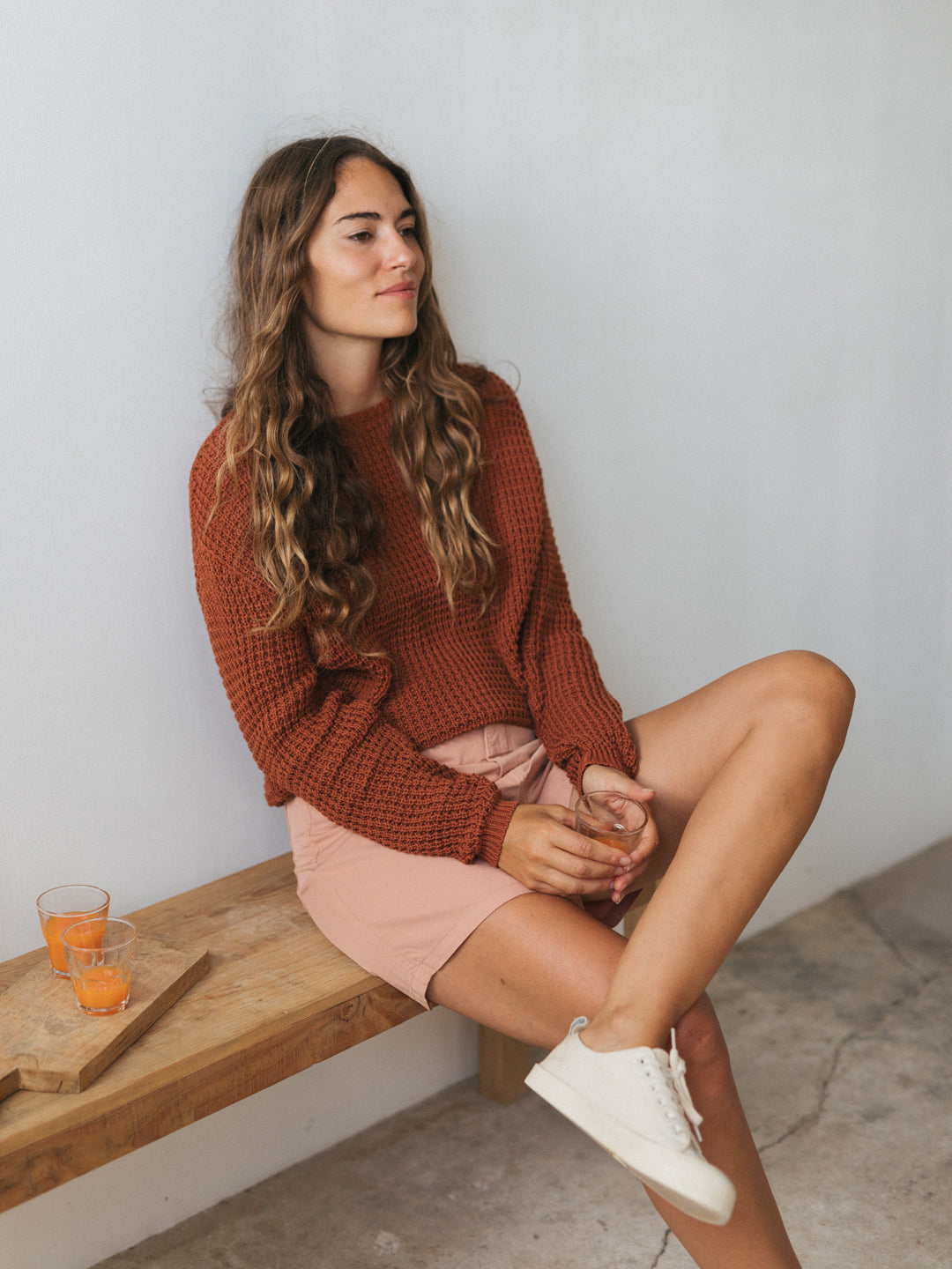 Pull en maille de coton bio | marron "teresa open work knit roof"