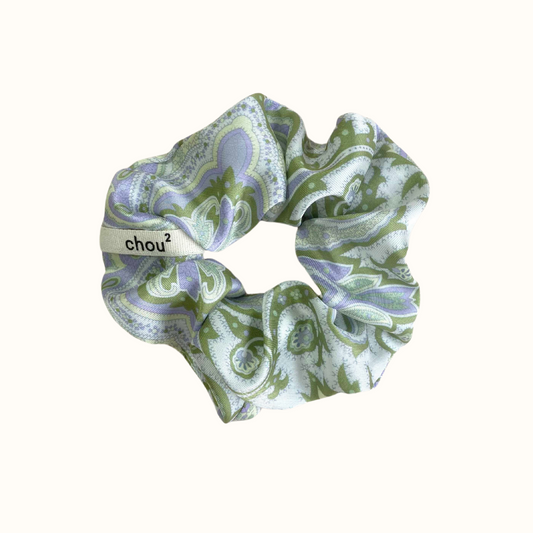 Chouchou en matière upcyclée | multicolore "imprimé mauve vert"
