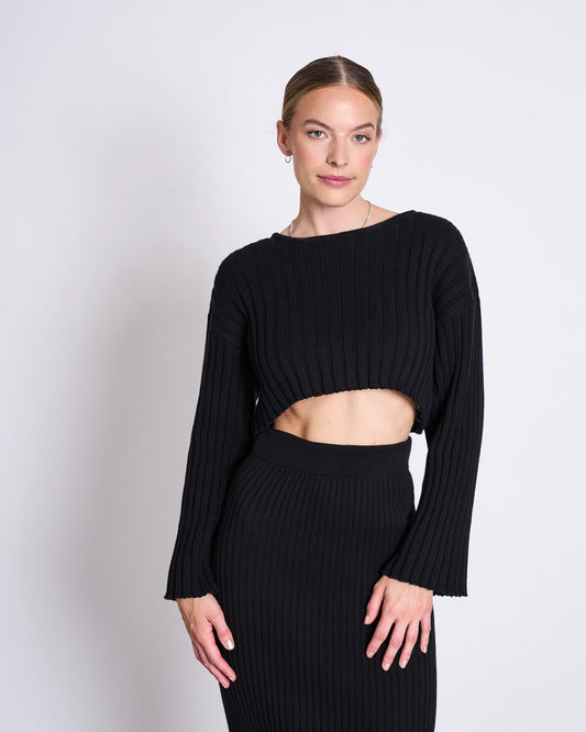 Pull court côtelé en coton bio | noir "kames black"