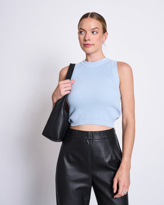 Pull sans manches en maille de coton bio | bleu "garda sky blue"