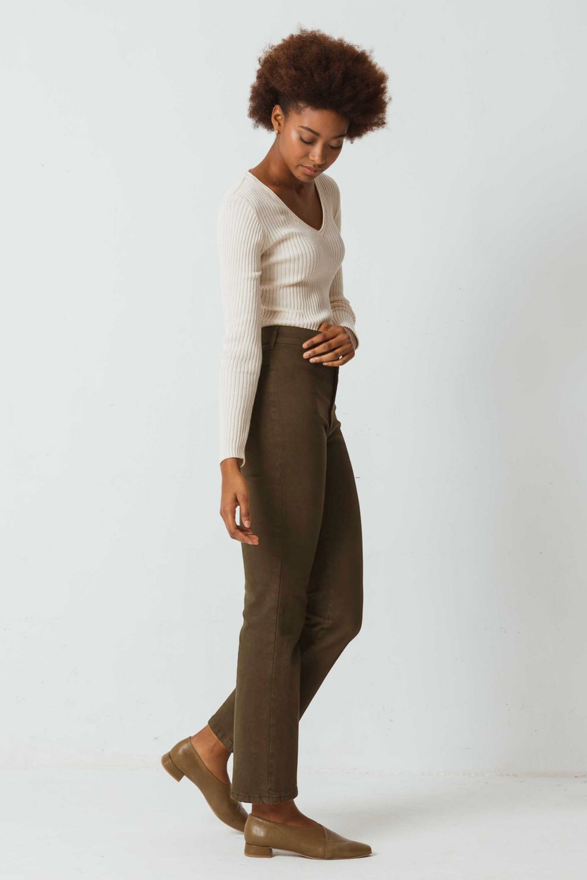 Pantalon droit en coton bio | Kaki "karmele trouser"