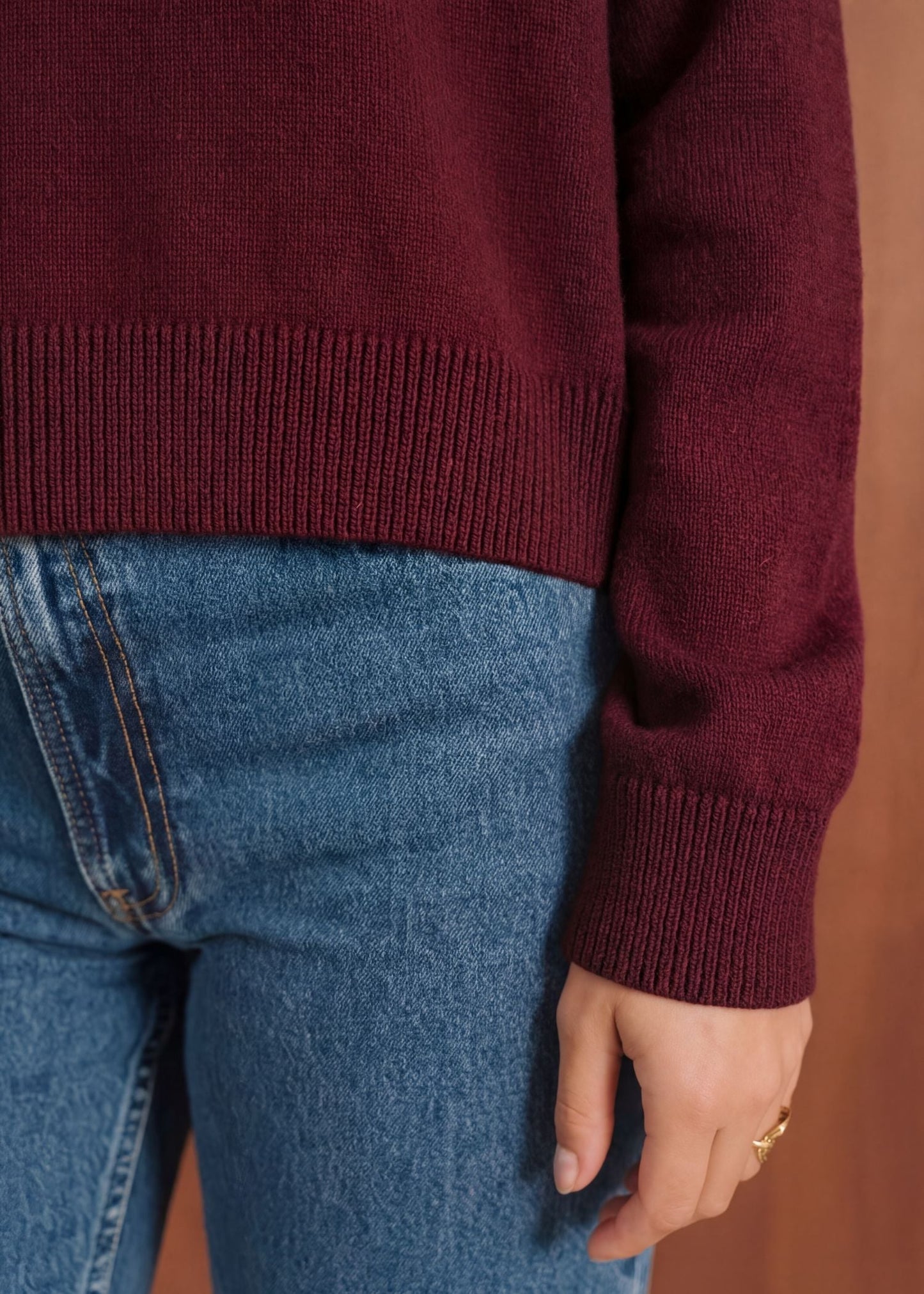 Pull boxy en laine mérinos recyclée | bordeaux