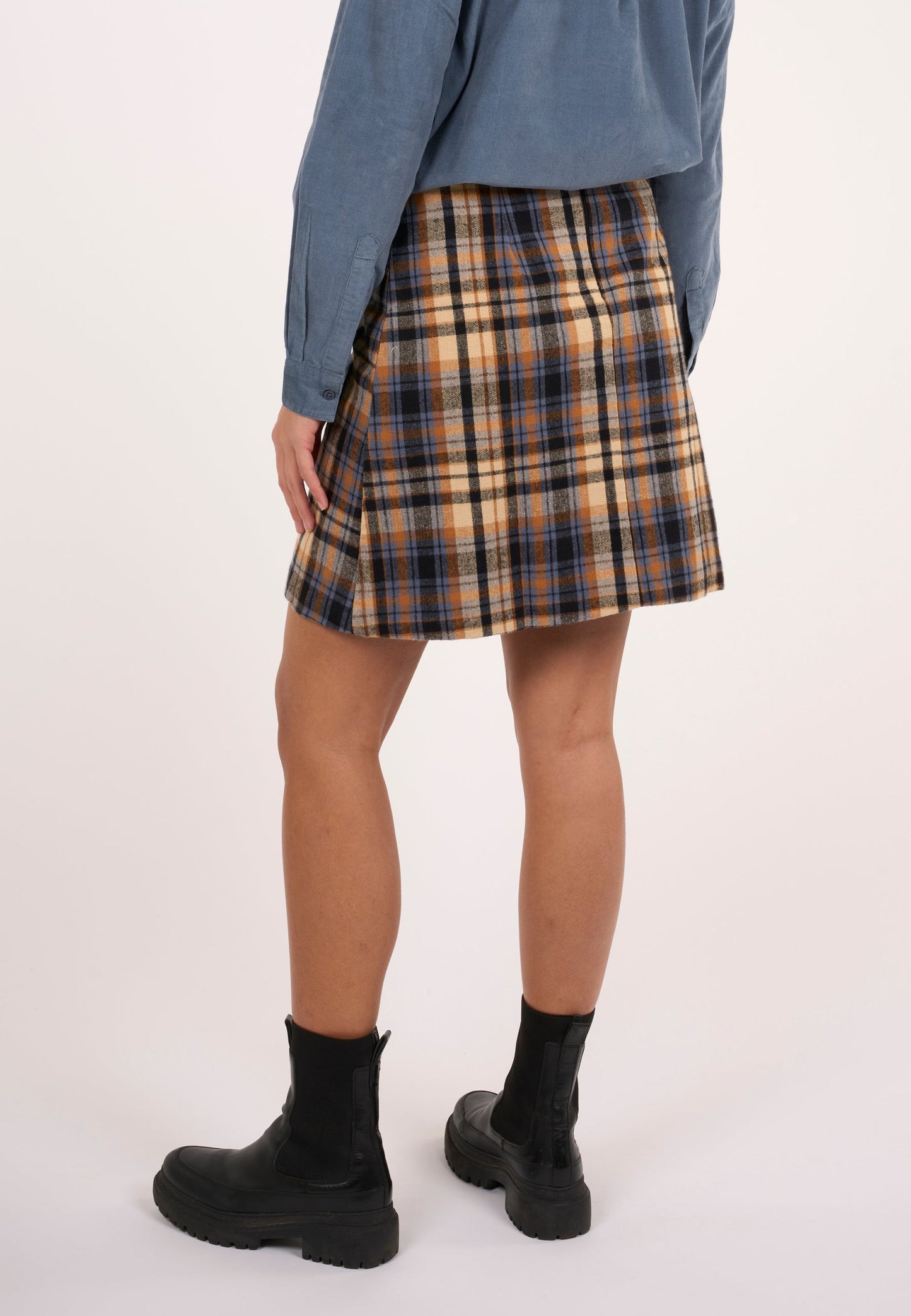 Jupe a carreaux flanelle en coton bio - flannel check skirt brown sugar