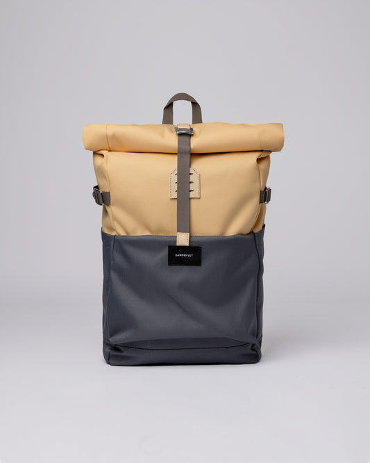 Sac à dos rolltop en matière recyclée | Gris et jaune "ilon multi wheat"