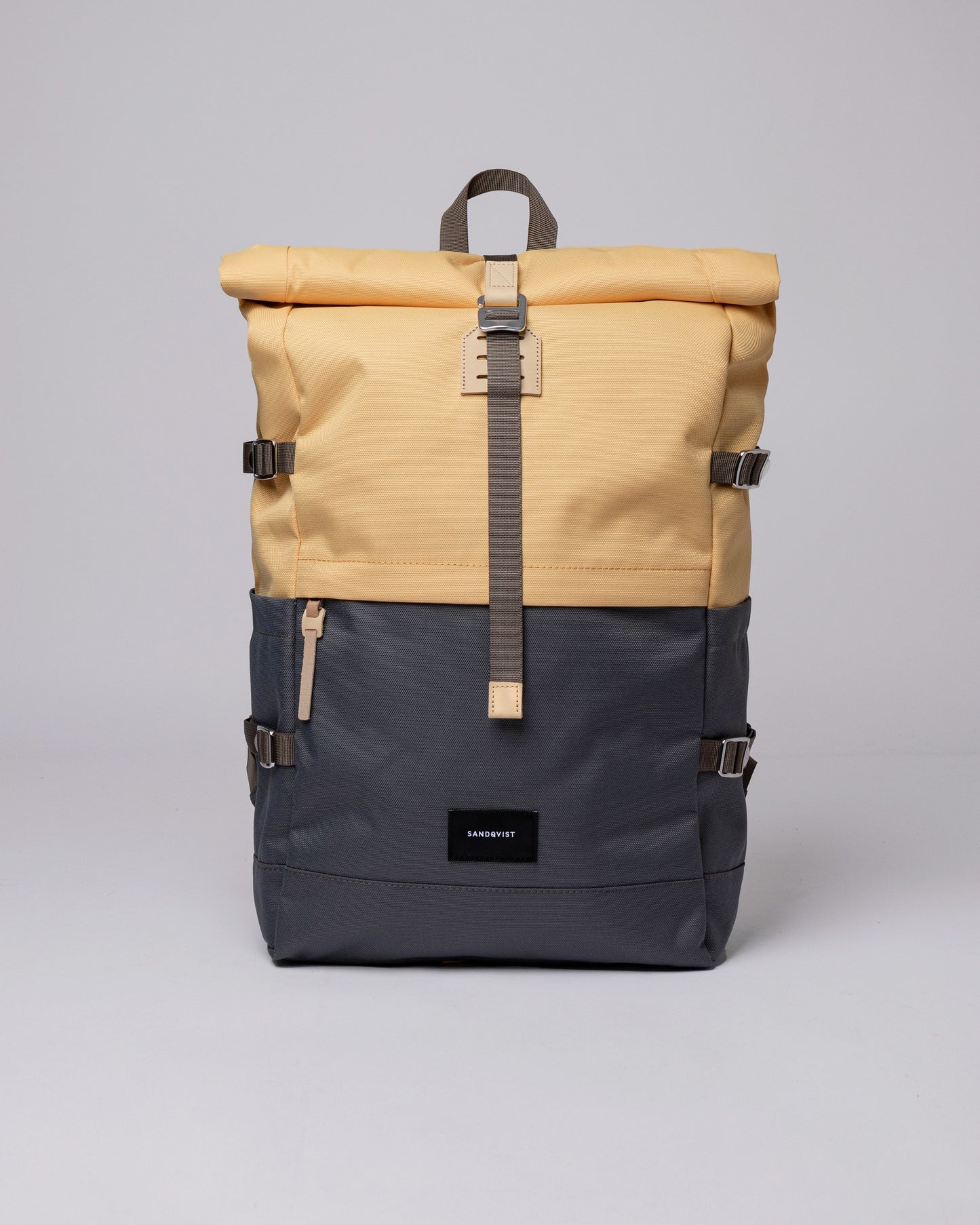 Sac à dos rolltop en matière recyclée | Gris et jaune "bernt multi wheat"