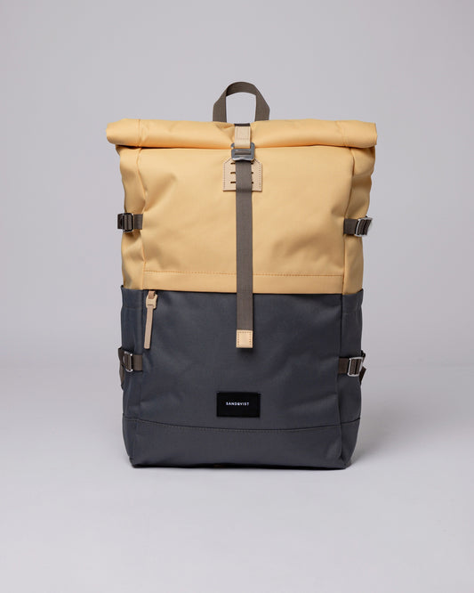 Sac à dos rolltop en matière recyclée | Gris et jaune "bernt multi wheat"