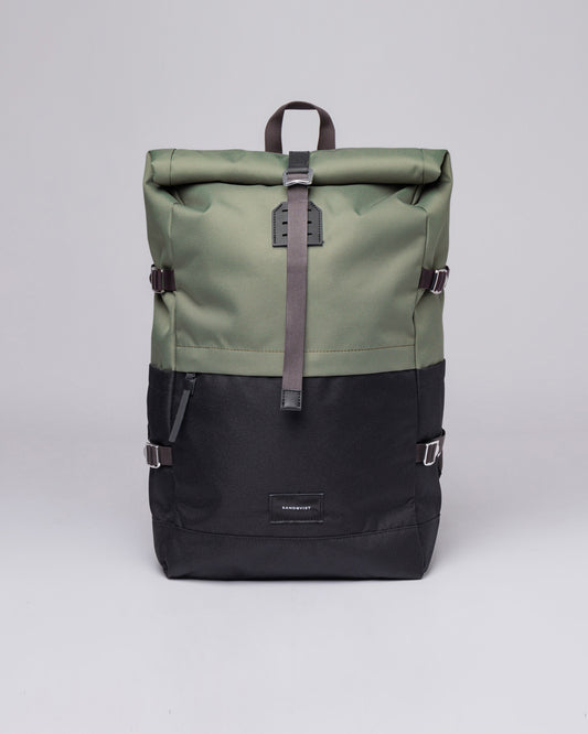 Sac à dos rolltop en matière recyclée | Gris et vert "bernt multi clover green"
