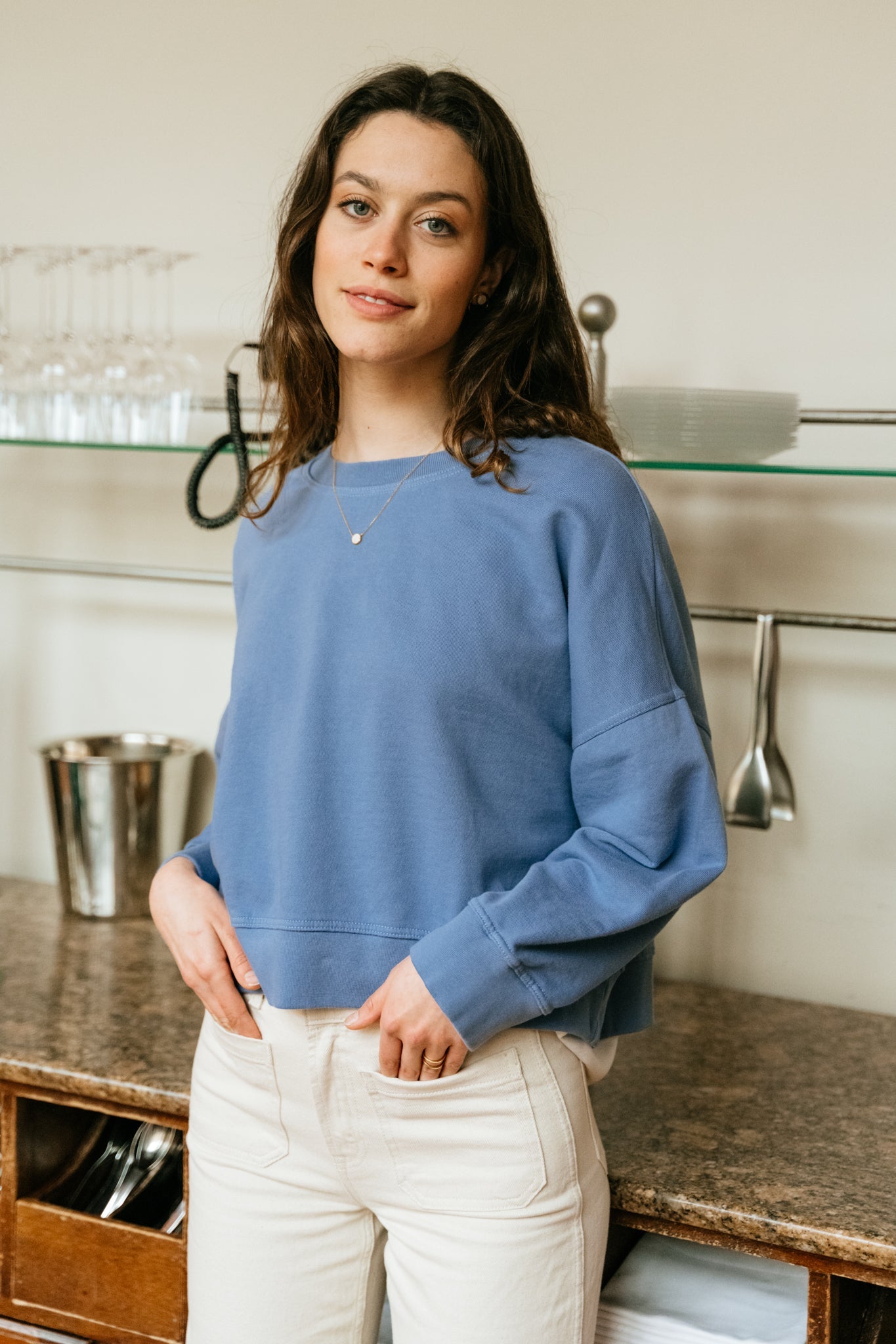 Sweat oversize bleu clair en coton bio - mira indigo