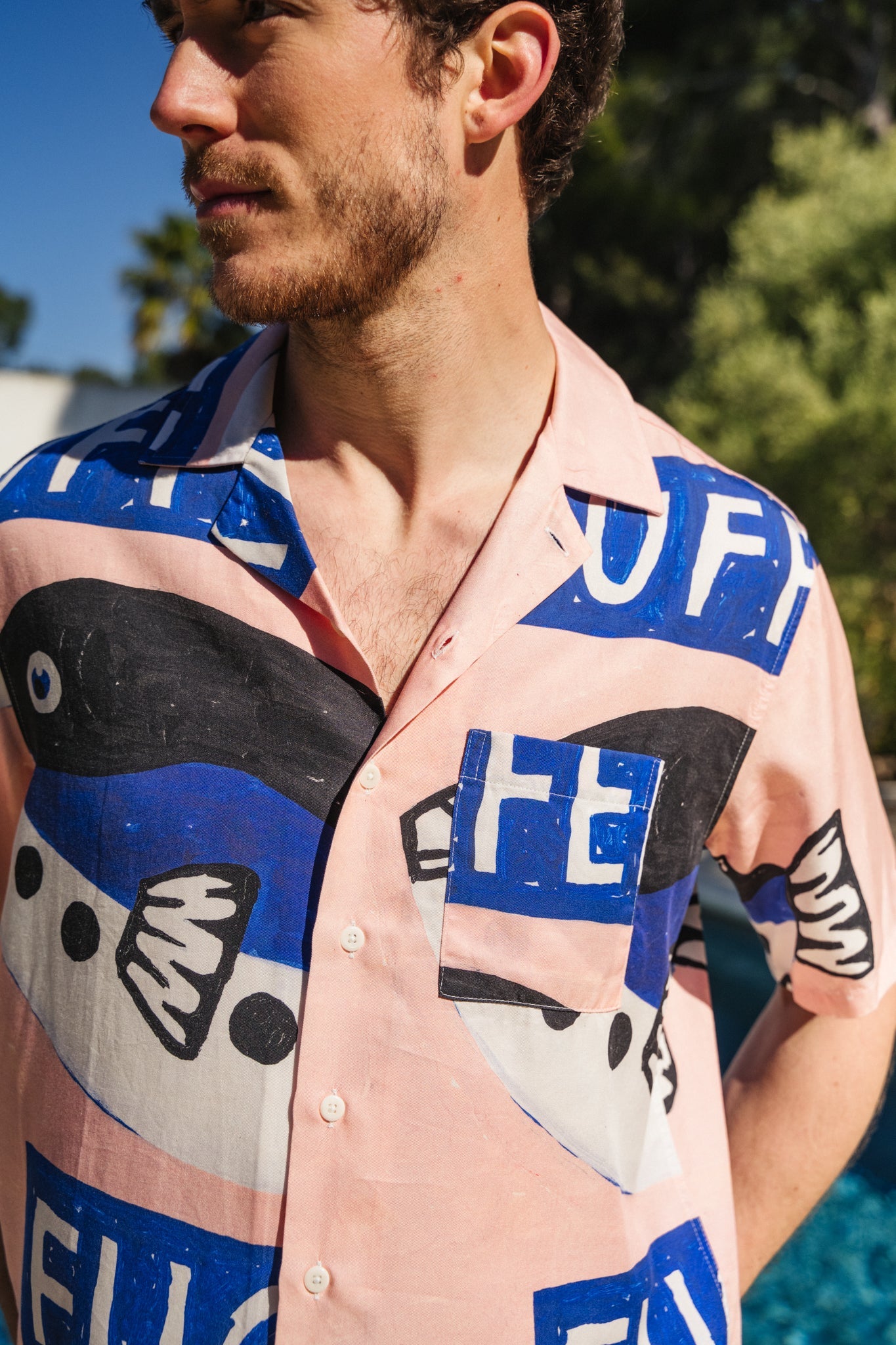 Chemise manches courtes à motifs en tencel | rose "aloha eugo"
