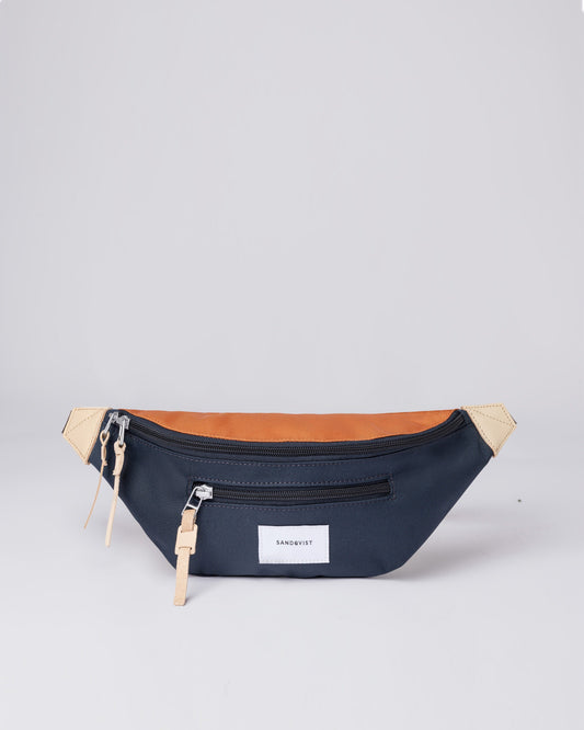 Banane en matière recyclée | Multicolore "aste multi fox red with natural leather"