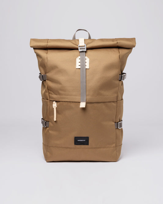 Sac à dos rolltop en matière recyclée | marron "bernt marsh yellow"