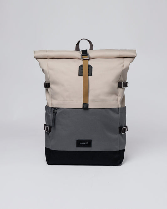 Sac à dos rolltop en matière recyclée | Gris et beige "bernt multi stone"
