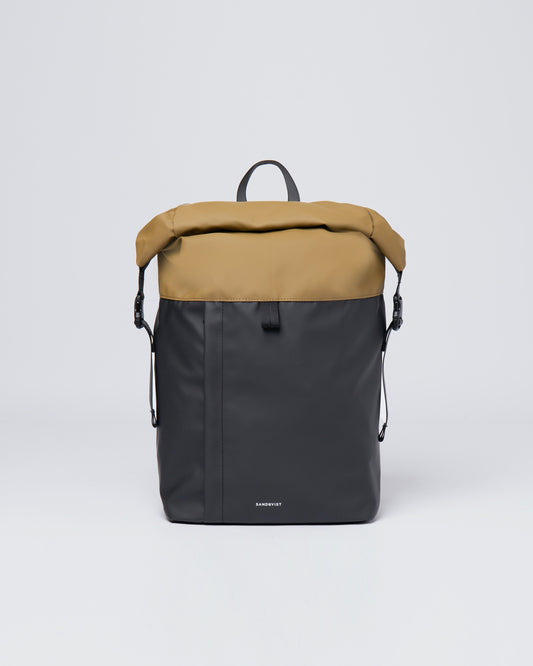 Sac à dos imperméable en matière recyclée | Noir et marron "konrad multi marsh yellow"