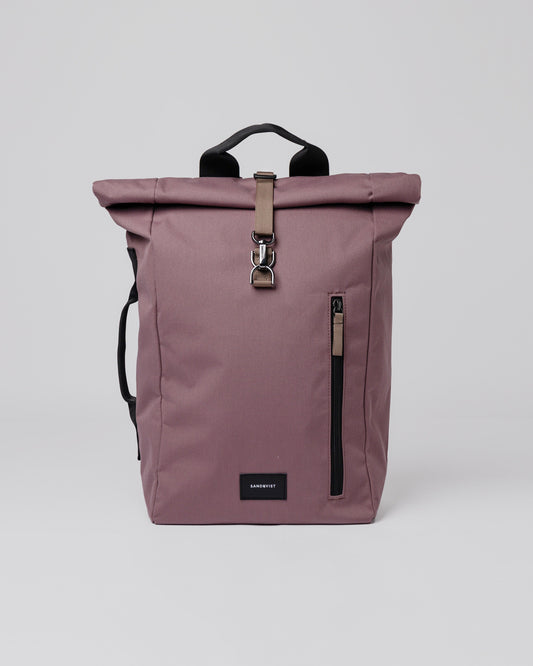 Sac à dos rolltop en matière recyclée | rose "dante vegan lilac dawn with brown webbing"