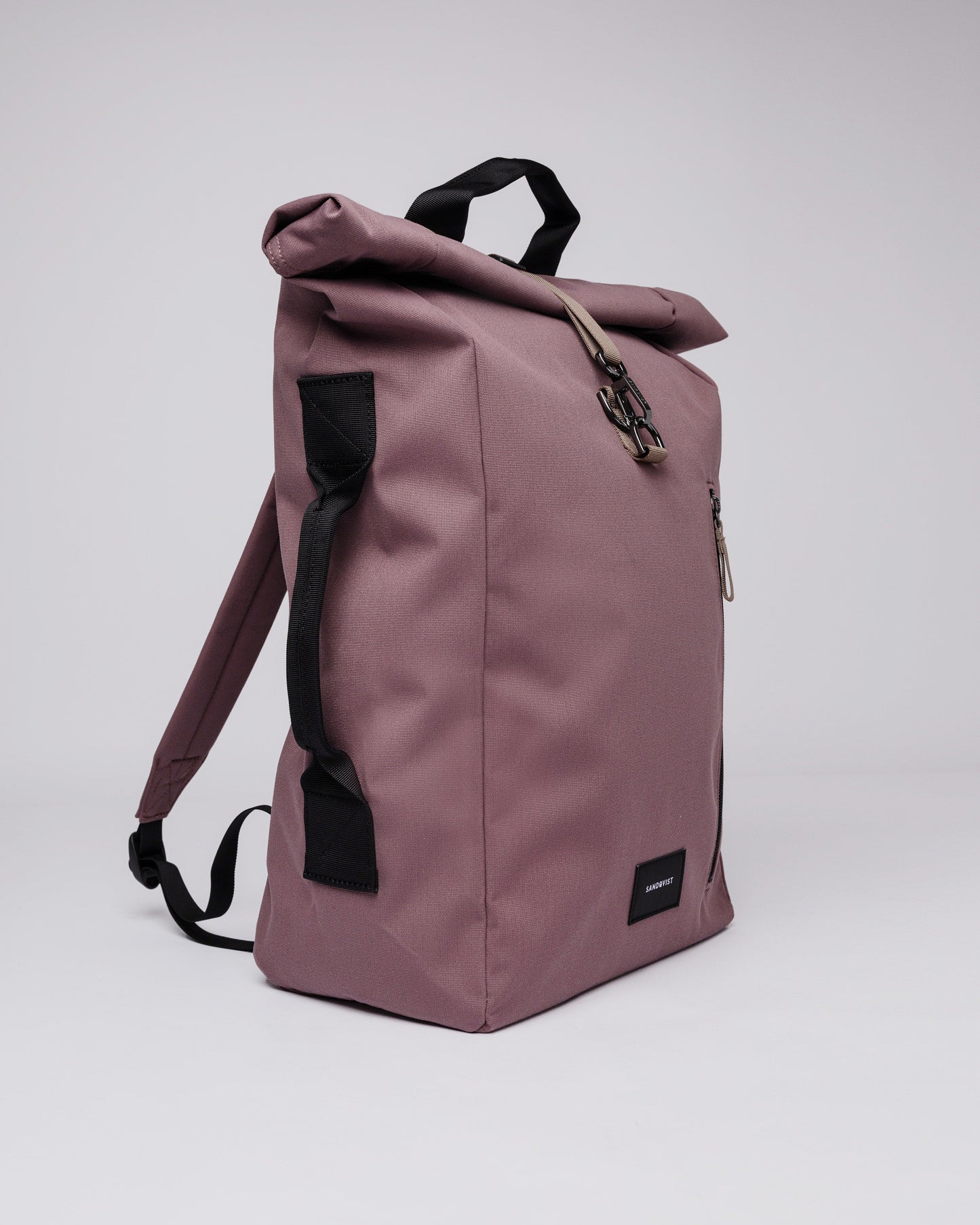 Sac à dos rolltop en matière recyclée | rose "dante vegan lilac dawn with brown webbing"