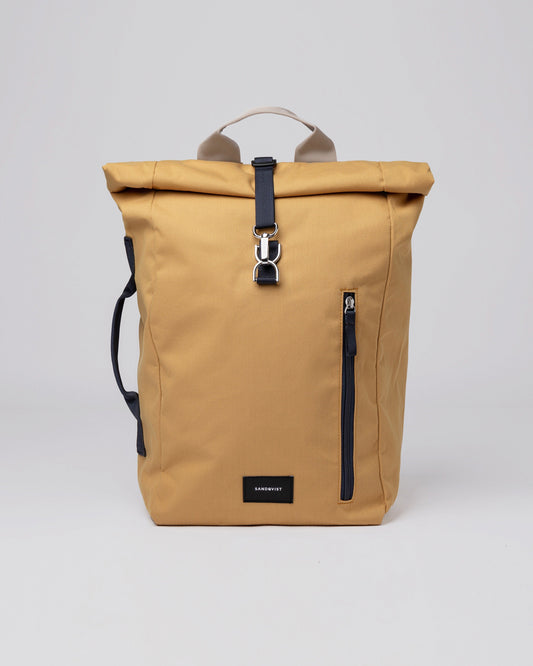 Sac à dos rolltop en matière recyclée | Jaune "dante vegan honey yellow with blue webbing"
